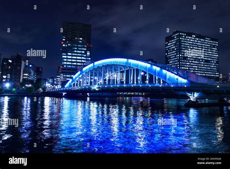 The City Of Tokyo At Night The Sumida River And Eitai Bridge Lit Up