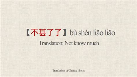 Translations of Chinese Idioms 不甚了了bù shèn liǎo liǎo Not know much