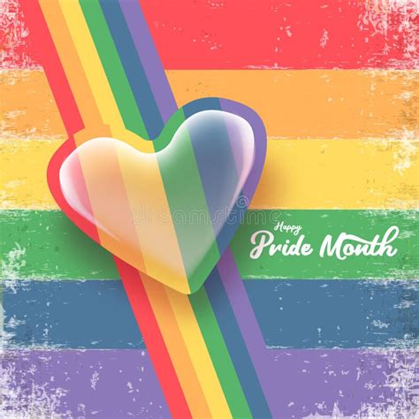 Happy Pride Month Horizontal Banner With Heart And Pride Color Flag