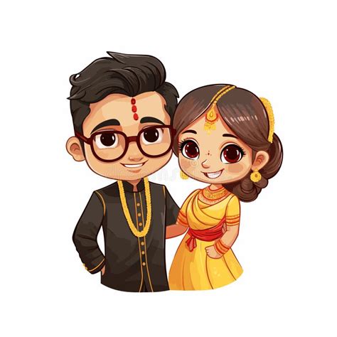 Indian Couple Hand Drawn Comic Illustration Indian Couple Vector