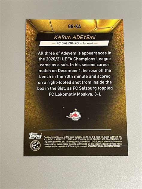 Karim Adeyemi Stadium Club Chrome Ucl Glimpses Of Gold Gg Ka