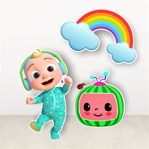 Cocomelon Jj Rainbow Set Of 3 Birthday Character Cutouts Centerpieces Backdrops Cake Toppers