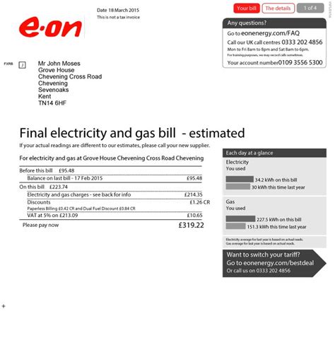 Uk Utility Bill Eon Electric Psd Template Utility Bill Psd Templates