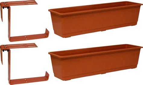 Set Van Kunststof Plantenbakken Terracotta Rechthoekig Cm Met