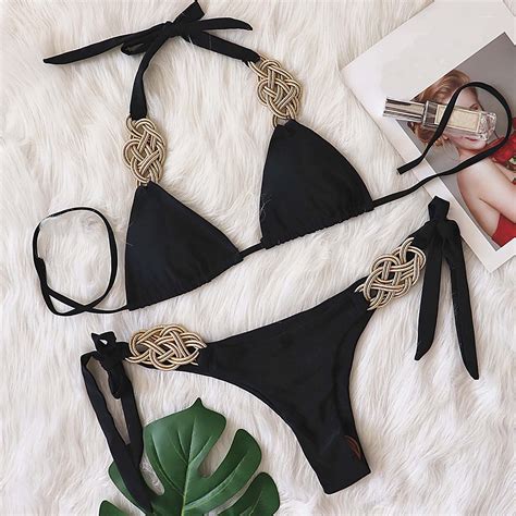 Lilgiuy Women S Fashion Soild Bikini Set Swimsuit Two Piece Filled Soild Swimwear Beachwear