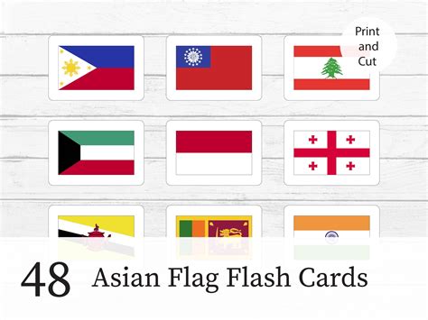 Asian Country Flags Flash Cards, Print Then Cut, PDF, World Flags - Etsy