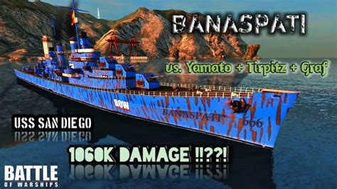 Uss San Diego Vs Yamato Tirpitz Graf 1060k Damage Youtube