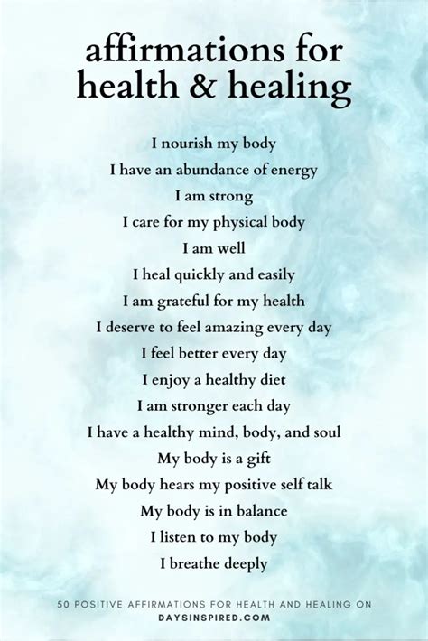 50 Positive Affirmations For Health And Healing Days Inspired