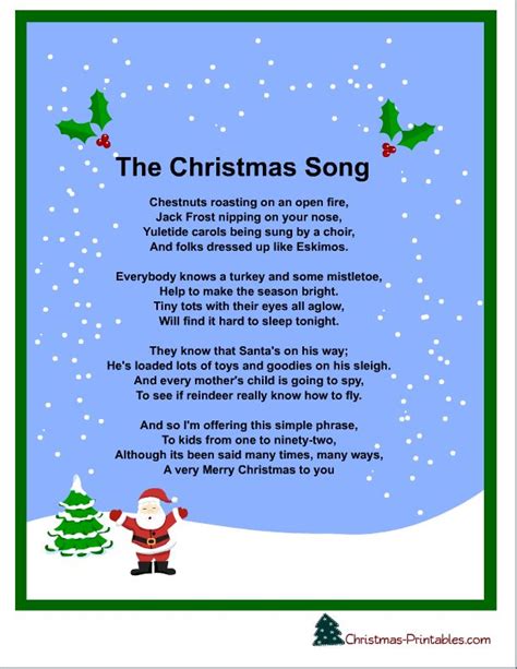 Christmas Printable Song Lyrics - Printable Calendars AT A GLANCE