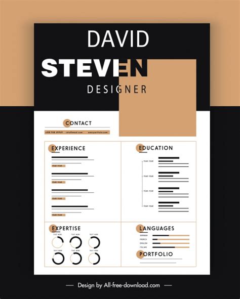 Personal Cv Template Elegant Modern Contrast Decor Vectors Graphic Art