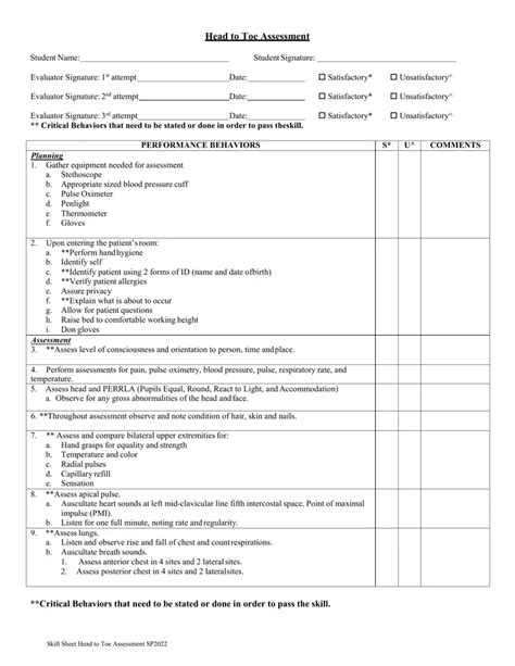 Head To Toe Assessment Checklist Printable Hopconnect Porn Sex Picture