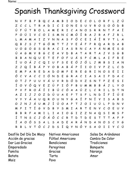 Spanish Thanksgiving Crossword Word Search Wordmint