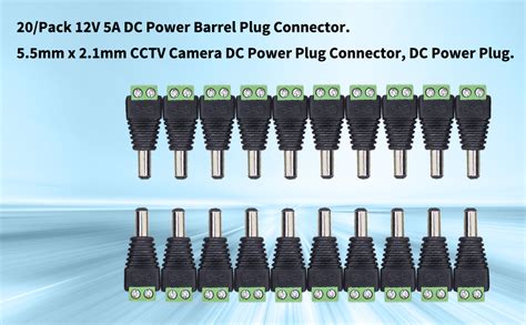 Centropower 20 Pack Dc 12v 5a Male Power Jack Plug Connector 55mm X 21mm Dc Power