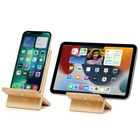 Buy Bamboo Cell Phone Stand With Charging Hole Detachable Wood Mobile Phone Holder For Desk