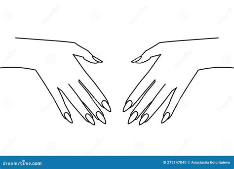 Line Illustration of Female Hands with Long Nails. Minimalist Contour ...