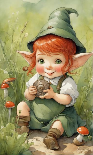 Playground A Cute Gnome Sews On The Button Fairy Art Elf Drawings