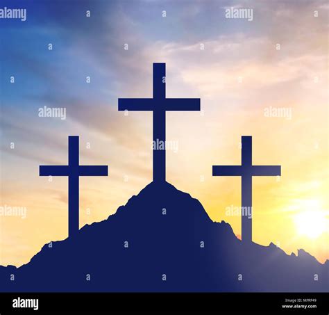 silhouettes of three crosses on calvary hill Stock Photo - Alamy