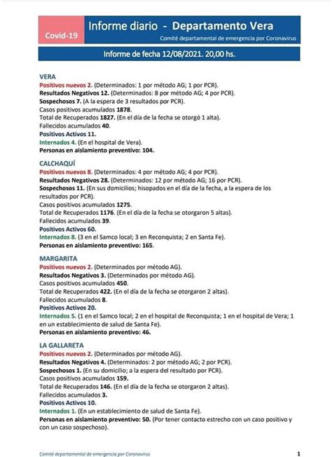 Covid En El Departamento Vera Se Reportaron Nuevos Contagios