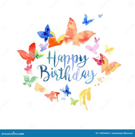 Birthday Greeting Card With Butterflies Stock Vector Illustration Of