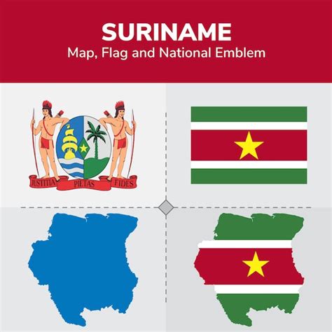 Suriname Kaart Vlag En Nationale Embleem Premium Vector