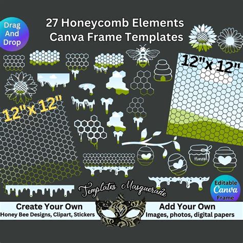 Bee Honeycomb Beehive Sunflowers Editable Canva Templates Etsy