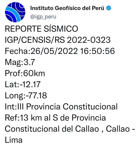 Sismo En Lima Y Callao De 3 7 Grados Igp Reportó Movimiento Telúrico