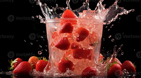 AI generated Surreal cup with strawberry juice and ice cubes for summer