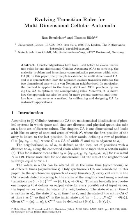 Pdf Evolving Transition Rules For Multi Dimensional Cellular Automata