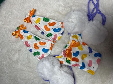 Jelly Bean Pom Pom Micro Bikini Stripper Outfit Bandeau Micro Bikini Exotic Dance Wear Etsy