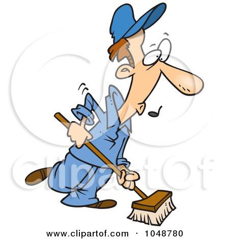 Royalty-Free (RF) Clip Art Illustration of a Cartoon Janitor Using A Push Broom by toonaday #1048780