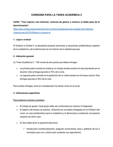 Consigna Tarea Académica 2 Parte 1 Ensayo CONSIGNA PARA LA TAREA