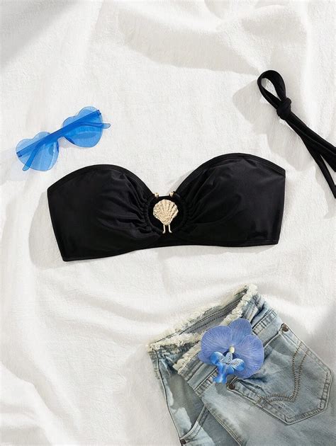 Top De Bikini Tubo Decorado Con Correa Removible Para Vacaciones De Verano En La Playa Mode