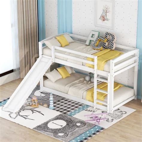 Lit superposé lit enfant avec toboggan 2 x 90 x 200 cm Cadre en