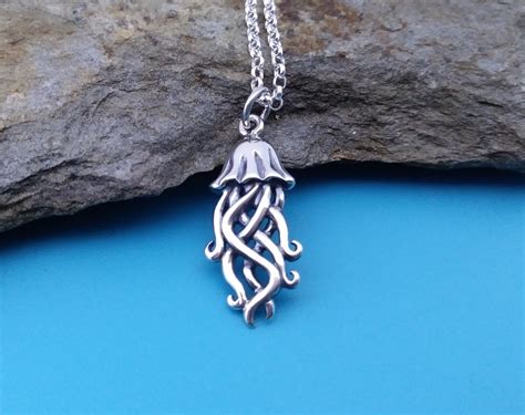 Jellyfish Necklace Jellyfish Charm Sterling Silver Nautical Etsy