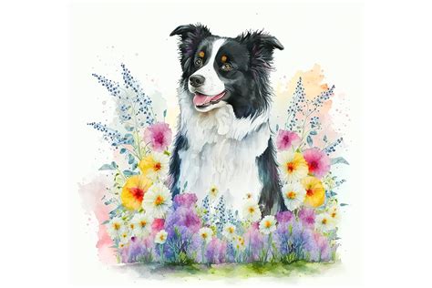 Border Collie Spring Flowers Floral Graphic By Gornidesign · Creative