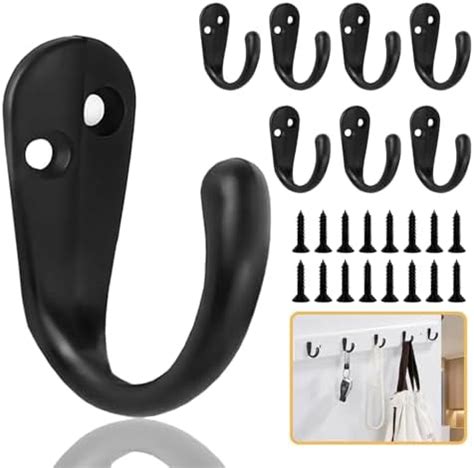 FANCY NOVA 8pcs Single Prong Robe Hook Black Hooks For Hanging Coats