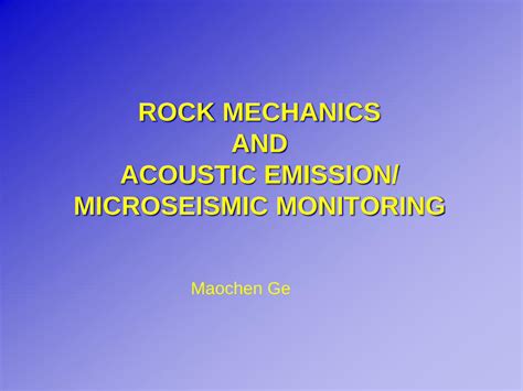 Pdf Rock Mechanics And Acoustic Emission Mining Pdf