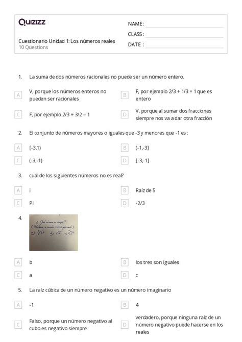 50 Enteros Y Números Racionales Hojas De Trabajo Para Grado 1 En