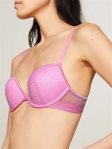 Floral Lace Padded Push Up Plunge Bra Pink Tommy Hilfiger