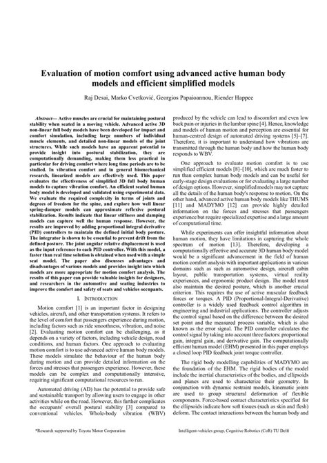 Evaluation Of Motion Comfort Using Advanced Active Human Body Models