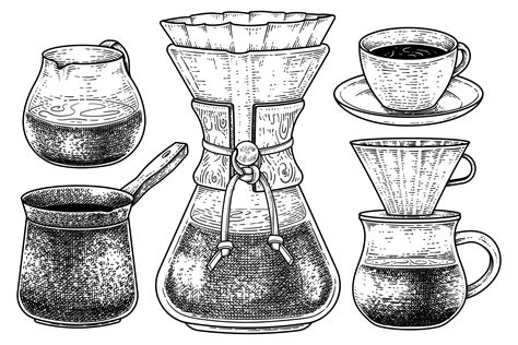 Schets Vector Set Koffiezetapparaat Tools Een Glas Turkse Koffiepot