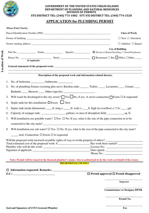 Virgin Islands Application For Plumbing Permit Fill Out Sign Online