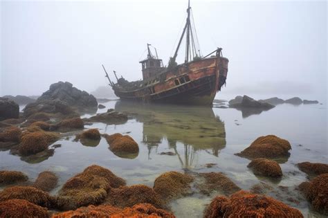 Naufragio De Un Barco Pirata Abandonado En Una Costa Nublada Creado Con