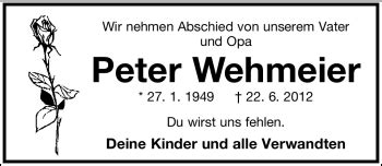 Traueranzeigen Von Peter Wehmeier LZ Trauer