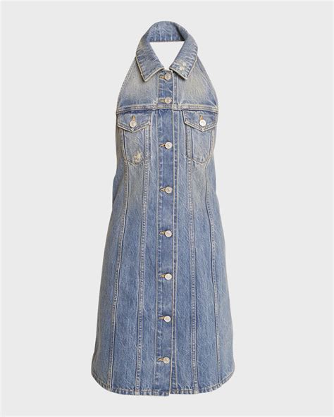 Givenchy Halter Button Front Denim Mini Dress Neiman Marcus