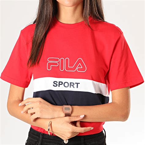 Fila Tee Shirt Femme Tricolore Fabya 682852 Rouge Bleu Marine Blanc