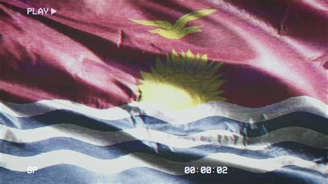 VHS Video Casette Record Kiribati Flag Waving On The Wind Glitch Noise