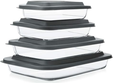 8 Piece Deep Glass Baking Dish Set With Plastic Lidsrectangular Glass Bakeware Set