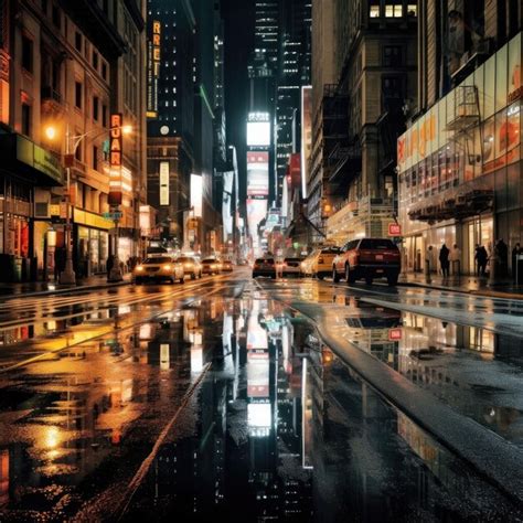 Premium Photo | New york city street at night with lights