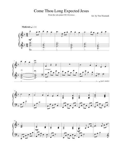 Come Thou Long Expected Jesus Sheet Music Public Domain Piano Solo